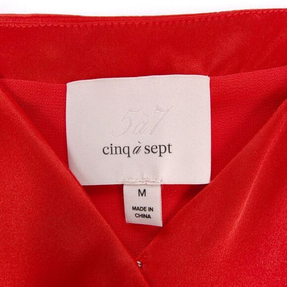 NEW Cinq A Sept 100% Silk Mirin Faux Wrap Top Cami Red Satin Medium Quiet Luxury - Picture 2 of 8